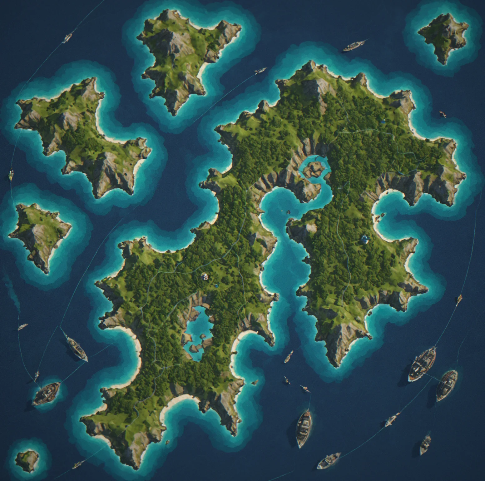 Generated archipelago map showing varied island placement and ocean passages
