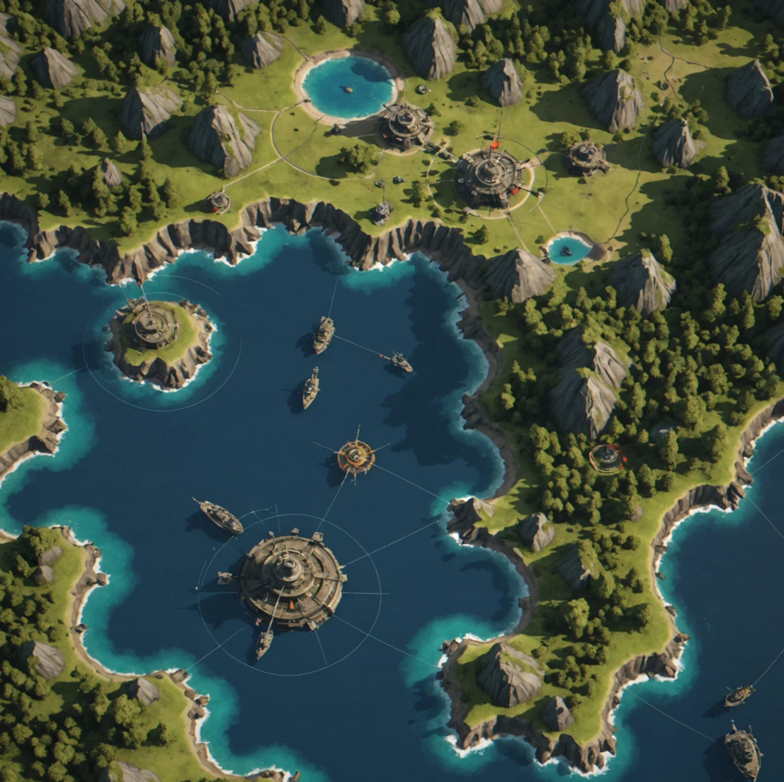 Island fortification interface showing defense tiers and garrison deployment options