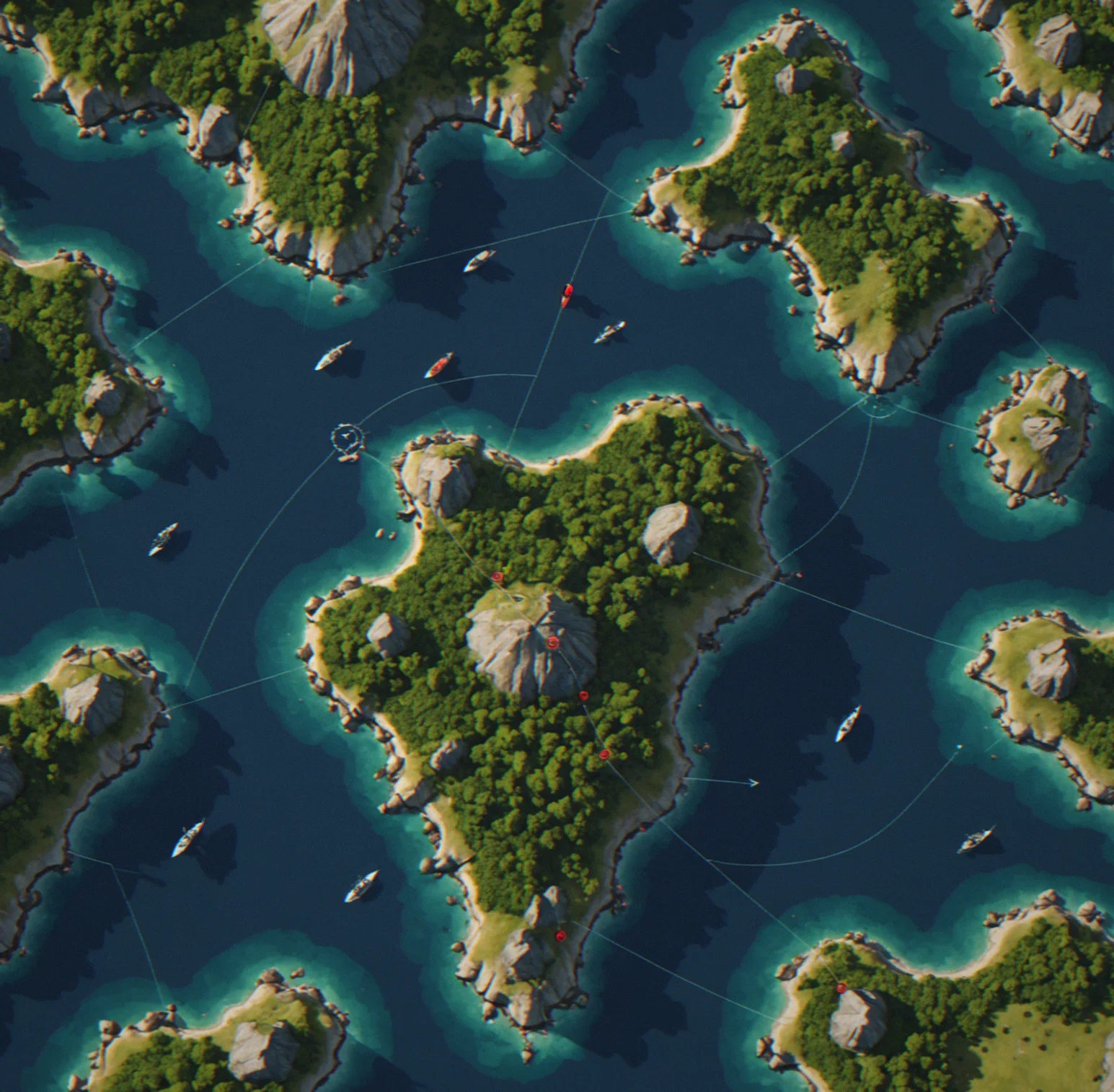 Supply route Visualization showing connected islands with resource flow indicators