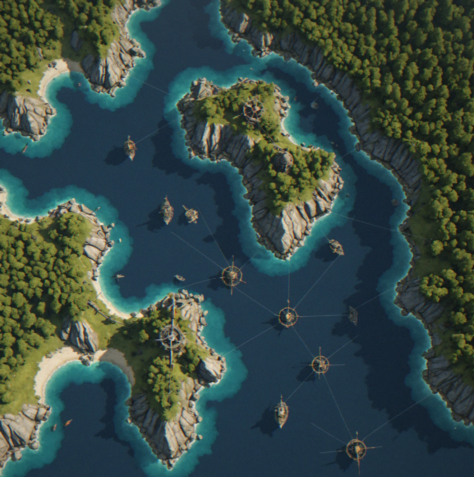 Procedurally generated archipelago showing randomized island distribution and water passages